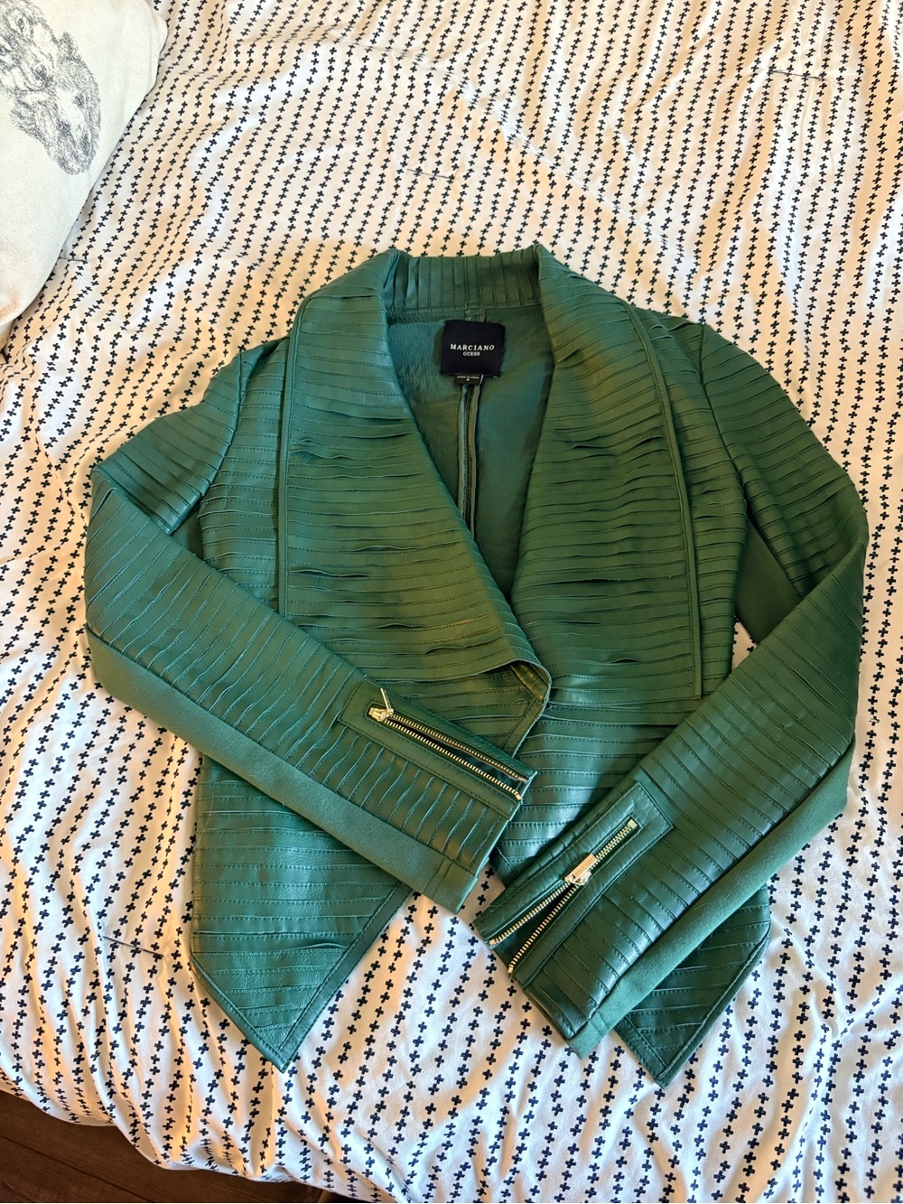 Marciano Emerald Green Ribbed Moto Jacket